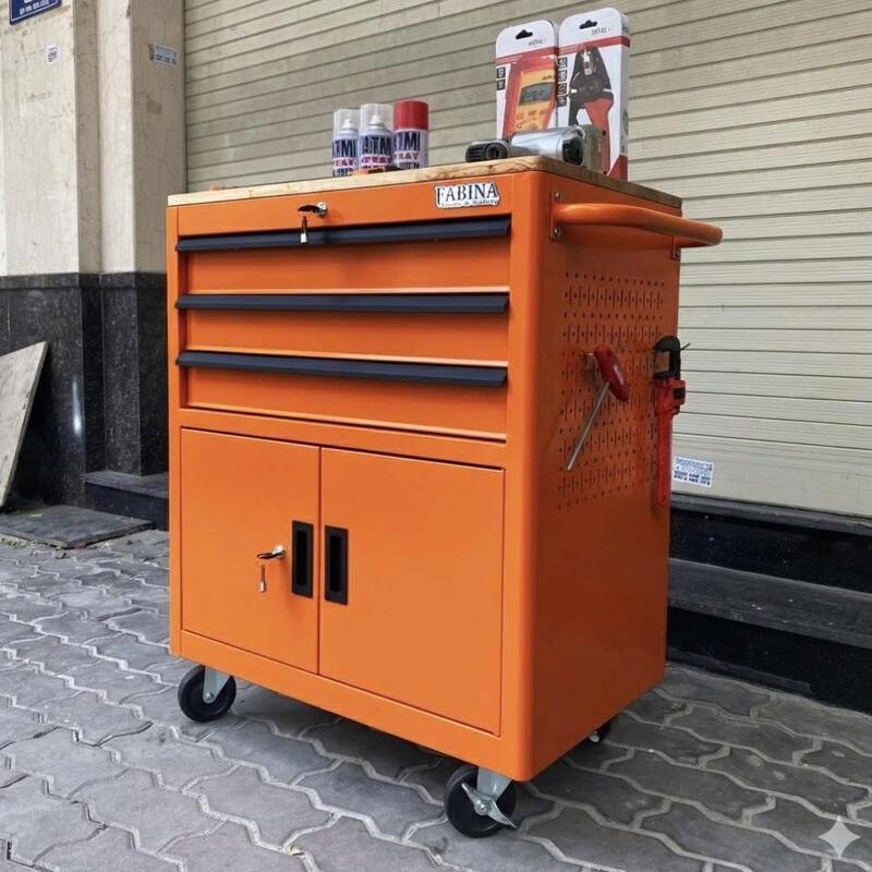 Tủ Dụng Cụ 3 Hộc Kéo 2 Ngăn Chứa Màu Cam Là Giải Pháp Lưu Trữ Đồ Nghề Hiệu Quả